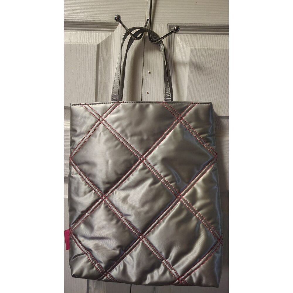Clinique Silver and Pink Stitch Tote Bag